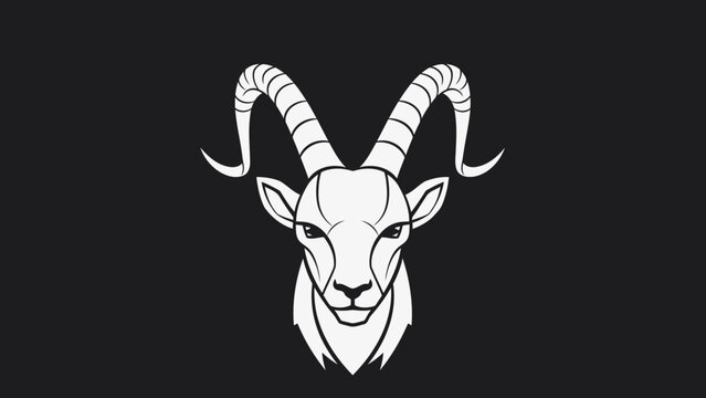 Stylized Illustration of a Goat Head with Majestic Horns.
