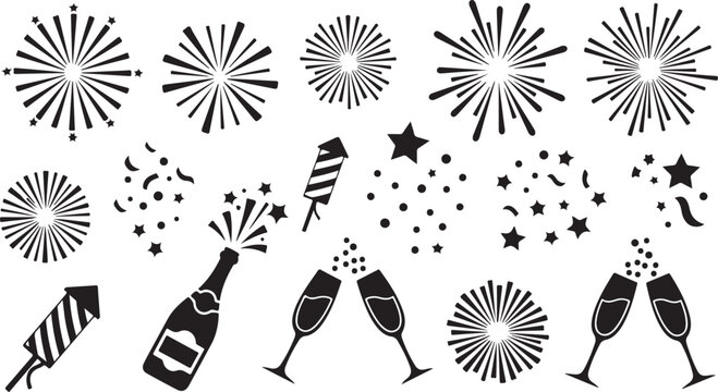 New Year's Eve Celebration Icons and Party Symbols Set