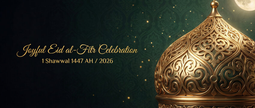 Ultra Wide Cinematic Eid al-Fitr Celebration Banner with Golden Dome