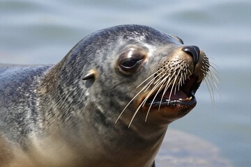 Fototapeta premium A close up of a seal with its mouth open
