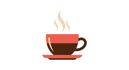 Fototapeta premium Steaming Coffee Cup with Saucer, Hot Beverage Icon, Flat Design