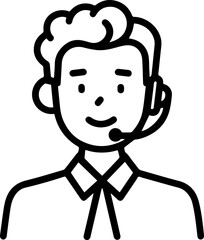 Obraz premium Hand Drawn Male Customer Service Agent Black and White Avatar Illustration in Minimal Line Art Style Design