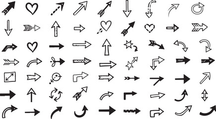 Naklejka premium Hand drawn alphabet letters with arrow icons set vector illustration for web direction buttons cursor symbols and navigation design collection