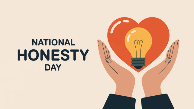National honesty day concept with hands holding heart and lightbulb symbolizing truth and integrity in a beige background