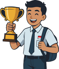Fototapeta premium Student Holding Trophy – Academic Achievement Illustration