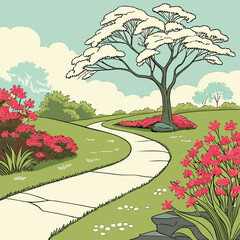 Obraz premium landscape with trees and flowers