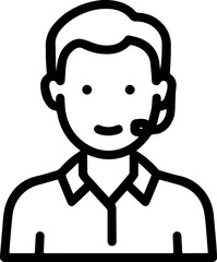 Hand Drawn Male Customer Service Agent Black and White Avatar Illustration in Minimal Line Art Style Design