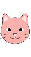 Fototapeta premium Cute Pink Cat Face Illustration Simple Cartoon Style.