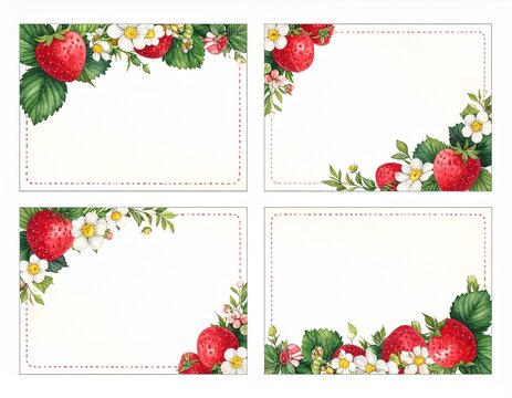 A4 printable sheet of 4 large strawberry and flower name tags with blank center