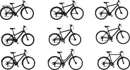 Obraz premium set of bicycle silhouettes black vector isolated on white background