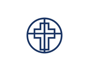 Obraz premium Christian Cross Symbol Inside Circle Logo Design Religious Faith and Hope Concept Minimalist Vector