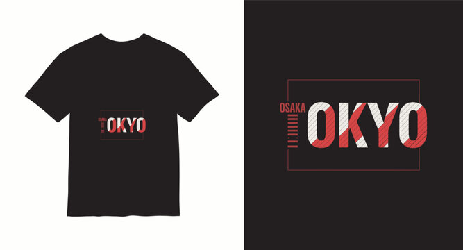 Osaka Tokyo typography t-shirt design, modern city name graphic with red and white stripes