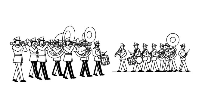 Marching Band Parade Performance with Brass Instruments and Drums