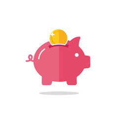 Fototapeta premium A pink piggy bank with a gold coin being deposited, depicted in a flat design