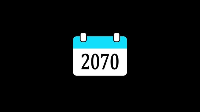 Future Calendar Date 2070 Business Planning, Scheduling and Time Management Concept Icon, on a black background, with 4k video animation.