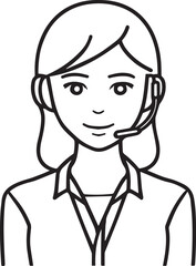 Obraz premium Hand Drawn Female Customer Service Agent Black and White Avatar Illustration in Minimal Line Art Style Design