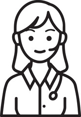 Obraz premium Hand Drawn Female Customer Service Agent Black and White Avatar Illustration in Minimal Line Art Style Design