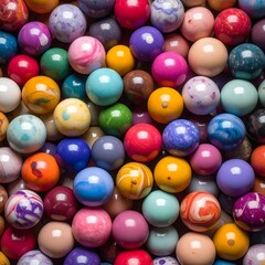Close-up of diverse, colorful spheres, a vibrant, playful scene