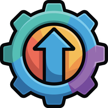 Colorful Gear with Upward Arrow Icon