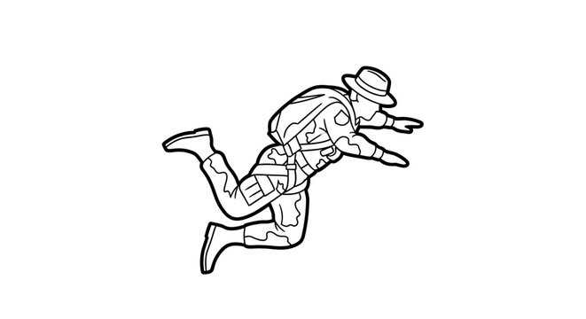 Paratrooper jumping from plane, military action, skydiving, freefall, camouflage uniform, adventure