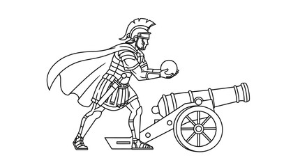 Roman Soldier Loading Cannon with Sphere Projectile, Ancient Warfare Illustration