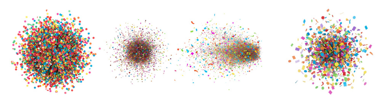 A colorful set of confetti particles exploding on transparent background