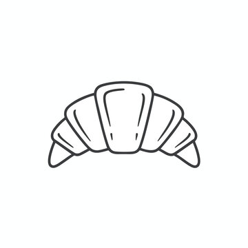 A minimalist black and white line drawing of a crescent-shaped pastry