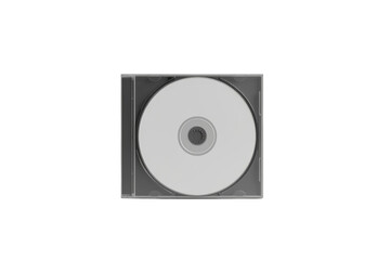 Blank white cd in a black open jewel case, storage for digital data, music and video files on transparent background