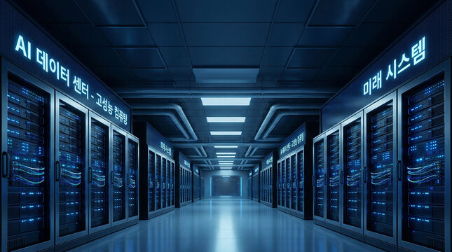 AI server room with glowing digital displays