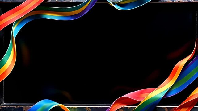 With a backdrop of deep matte black, the Metallic industrial Border Frame forged in dark steel glistens as rainbow-colored ribbons of light spiral around it, reflecting off its textured