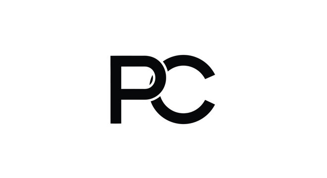 Minimalist black and white logo featuring the letters pc intertwined