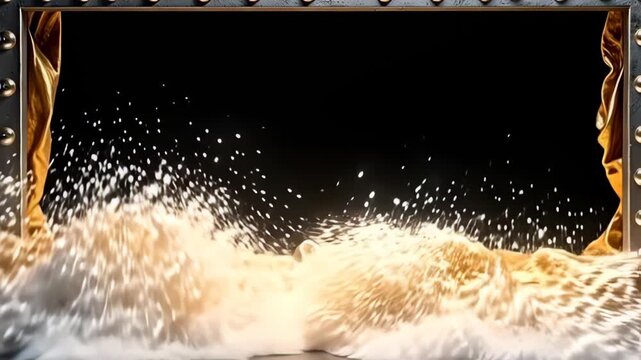 along ampere pristine blacken stage, ampere metal industrial march shot form inwards dreary metal highlight itself, accompany aside cascade ripple of glittering golden and metallic beam
