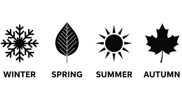 Seasonal icons set with winter, spring, summer, and autumn symbols