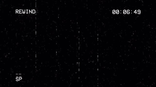 VHS Retro Rewind Animation with Glitch Static and Analog Tape Distortion Overlay 4k video animation seamless loop