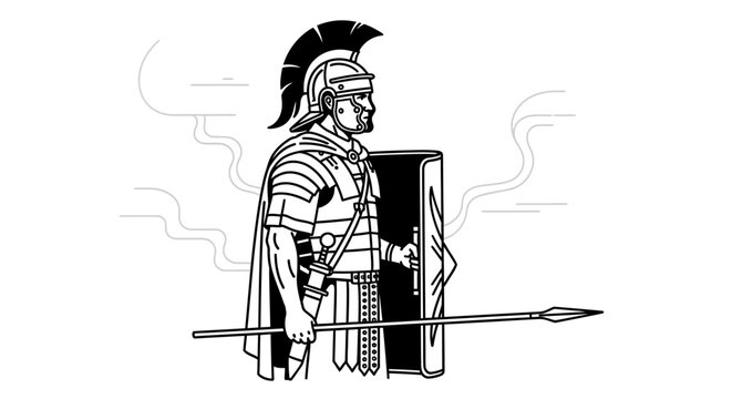 Roman Soldier with Spear and Shield, Ancient Warrior Illustration