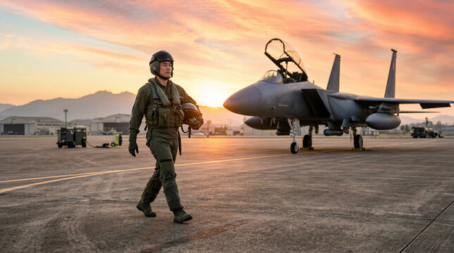Korean air base ground crew walking