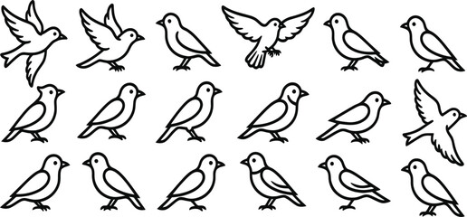 Fototapeta premium Set of 16 bird icons vector, black and white illustration