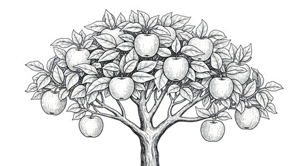 Hand-drawn Apple Tree with Ripe Fruit © Danang