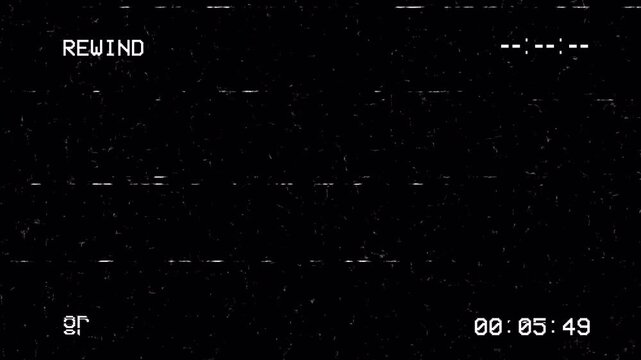 VHS Retro Rewind Glitch Animation with Static Noise, Timecode, and Analog Tape Distortion 4K Loop 4k video animation seamless loop