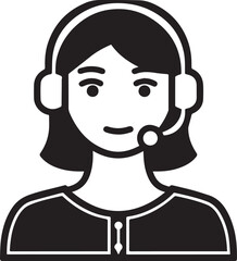 Obraz premium Hand Drawn Female Customer Service Agent Black and White Avatar Illustration in Minimal Line Art Style Design