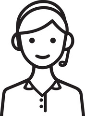 Obraz premium Hand Drawn Female Customer Service Agent Black and White Avatar Illustration in Minimal Line Art Style Design