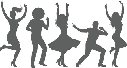Dance silhouettes illustration, energetic group movement, celebration concept, party design, lively rhythm, performance art, creativity, motion, entertainment, lifestyle, joy © English boys
