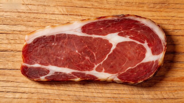 Raw meat slice on wooden board