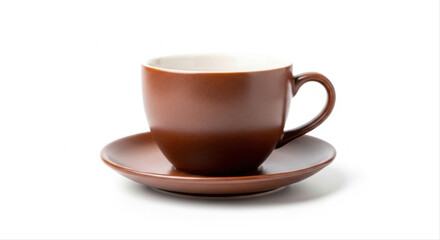 Obraz premium Elegant brown cup of rooibos tea isolated on a pristine white background, showcasing a minimalist design with smooth curves and a matching saucer