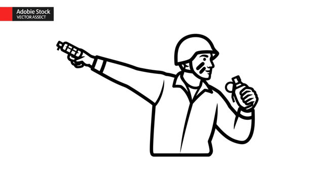 Soldier Throwing Grenade, Military Action, Combat, War, Soldier Icon