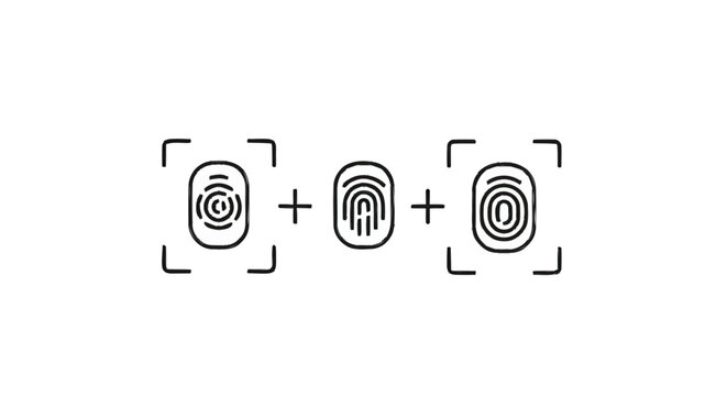 Three Fingerprint Icons Representing Biometric Identification Technology.