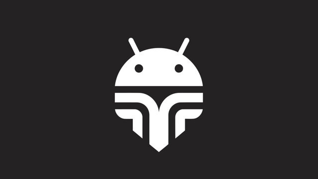 White Android Robot Logo with Futuristic Helmet Design.