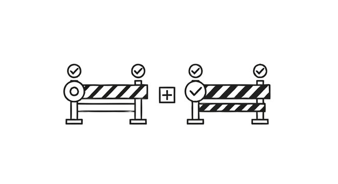 Two construction barriers with checkmarks indicating approval.