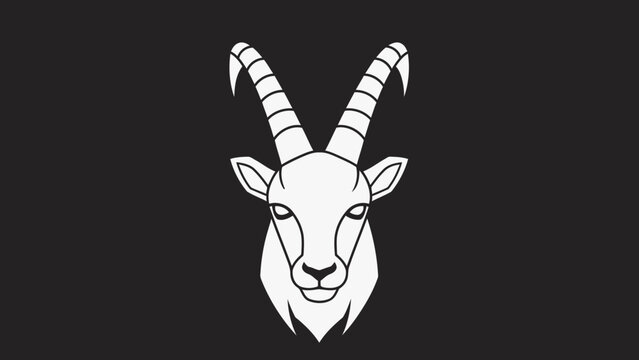 White Ibex Head Illustration on Black Background.