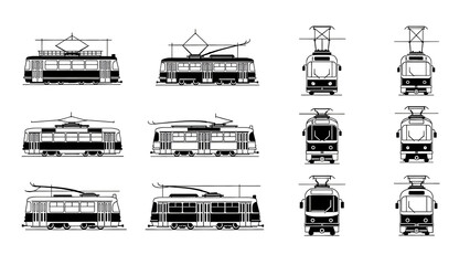 Obraz premium Various views of trains on a transparent background showcase different angles